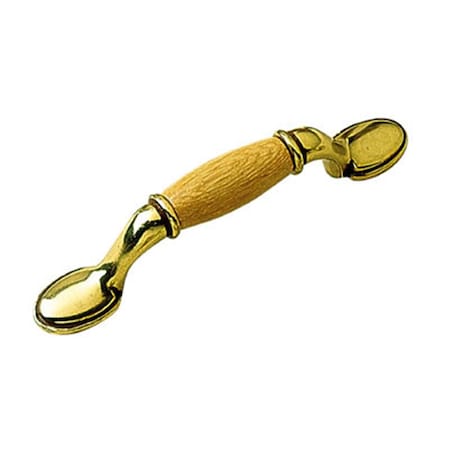 Hd Woodland 3 in. Bow Pull- Hand Polished Brass With Oak Insert BWP749 OAK